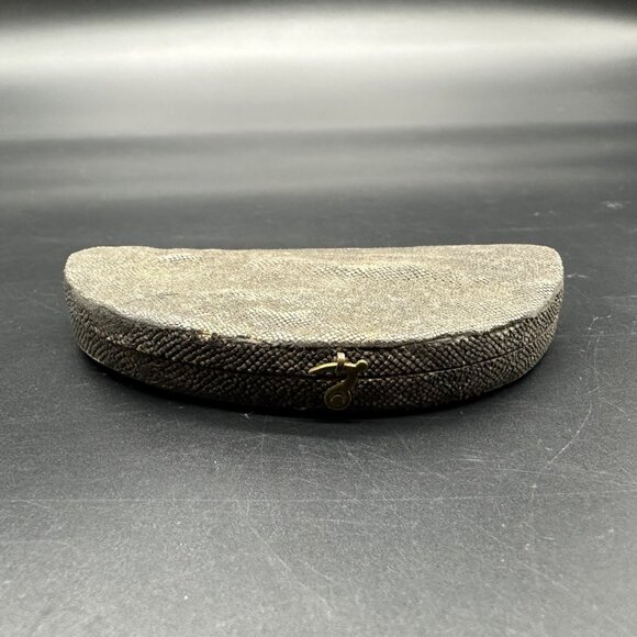 Antique Fish Skin Compact Box Wooden Pink Velvet Black Vanity Victorian Trinket - Picture 2 of 14